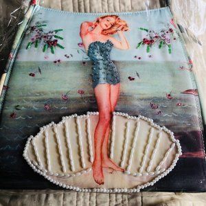 Retro Vintage Funky Pin-Up Girl Tote Bag Purse Handbag Beading